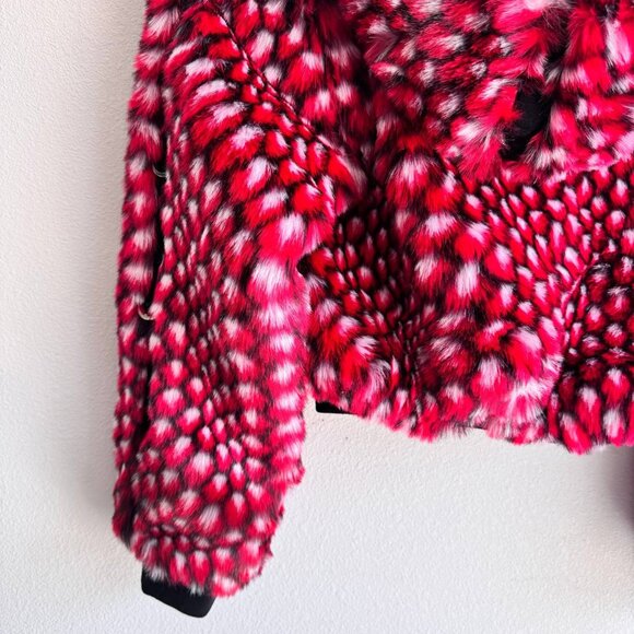 Faux Fur Jacket – Red/Black Pattern, Size S - Picture 7 of 10